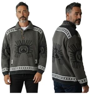 Tejidos Rumiñahui Wool Sun God Sweater Gray Black Otavalo Ecuador F262  XL